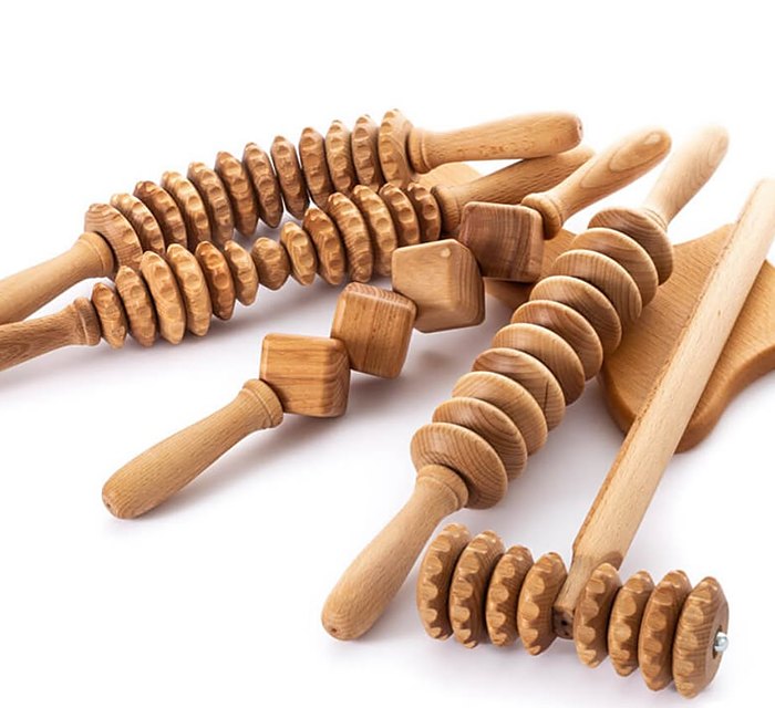 Drevené pomôcky na maderoterapiu